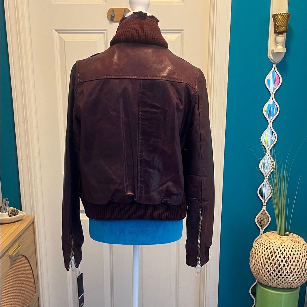 Women's Leather Jacket - Burgundy - Picture 3 of 15